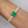 14ct Emerald Center and Diamond 2 Strand Tennis Bracelet