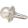 14mm Pearl with Baguette and Round Diamonds in Platinum Cocktail Ring