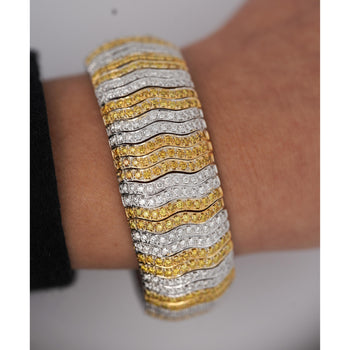 15 Carat Yellow & White Round Cut Diamond in 18K Cuff Bangle Bracelet – Assay Jewelers