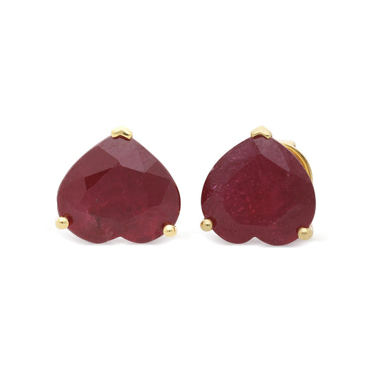 15.35 Carat Heart Ruby 18K Rose Gold Prong Stud Earring & Pendant Necklace Set