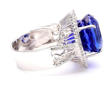 15.50 Carat Round Tanzanite & 1.50 Carat Diamond Double Halo 14K White Gold Ring – Assay Jewelers