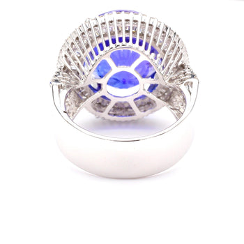 15.50 Carat Round Tanzanite & 1.50 Carat Diamond Double Halo 14K White Gold Ring – Assay Jewelers