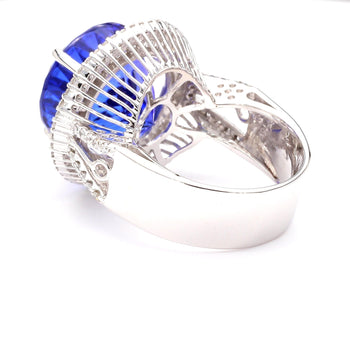 15.50 Carat Round Tanzanite & 1.50 Carat Diamond Double Halo 14K White Gold Ring – Assay Jewelers