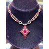 15.66 Carat Ruby & 3.17 Carat Diamond Cross Pendant Necklace 18K Solid Gold