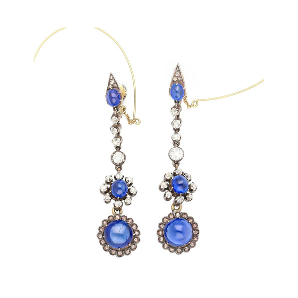 ~16 Carat Cabochon Cut Burma Sapphire AGL Certified and Diamond 14K Earrings