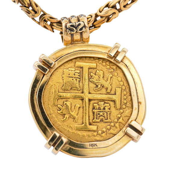 1712 Spanish 8 Escudo Cob Coin 1715 Fleet Wreck 22K & 18K Gold Pendant Necklace