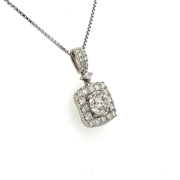 Collier pendentif en or 18K avec diamant rond cultivé en laboratoire 1 ct et halo de diamants
