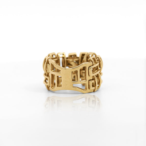 18K Gold Garavelli Signed Men's Italian Diamond Cage Link Ring