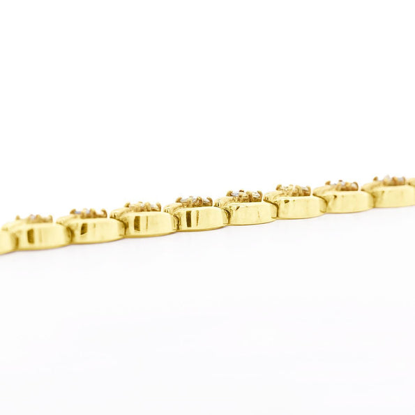 18K Gold Vintage Oval Interlocking Link Diamond Bracelet