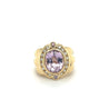 18K Gold Vintage Retro Regal Ring With Pink Kunzite and Diamond Halo