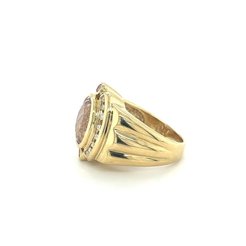 18K Gold Vintage Retro Regal Ring With Pink Kunzite and Diamond Halo – Assay Jewelers