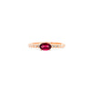 18K Rose Gold Oval Cut Natural Ruby and Diamond Ribbed Bezel Set Ripple Ring