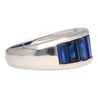 18K Solid White Gold Channel Set Baguette Cut Blue Sapphire Band Ring