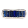 18K Solid White Gold Channel Set Baguette Cut Blue Sapphire Band Ring