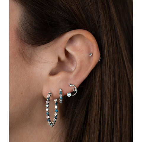 18K White Gold 0.50 CT Blue & White Diamond Inside Out Huggie Hoop Earrings