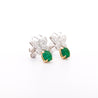 18K White Gold 2 Carat Cabochon Emerald and Diamond Butterfly Drops Earrings