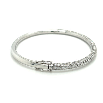 18K White Gold 3.7 Carat Round Cut Micro Pave Natural Diamond Bangle Bracelet – Assay Jewelers