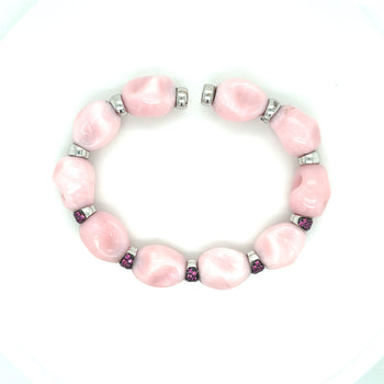 18K White Gold Raw Unformed Pink Agate and Round Cut Ruby Cuff Bangle Bracelet – Assay Jewelers