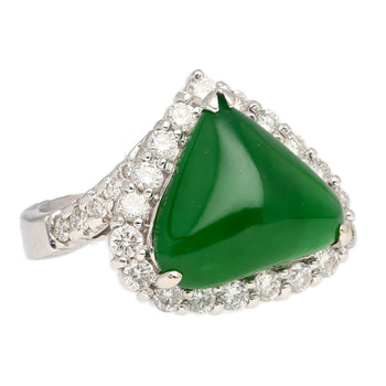 18K White Gold Type A Jadeite Jade Cabochon Cut Triangle Shape and Diamond Halo Ring – Assay Jewelers