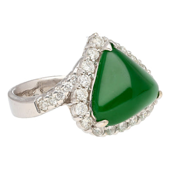 18K White Gold Type A Jadeite Jade Cabochon Cut Triangle Shape and Diamond Halo Ring – Assay Jewelers