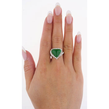 18K White Gold Type A Jadeite Jade Cabochon Cut Triangle Shape and Diamond Halo Ring – Assay Jewelers
