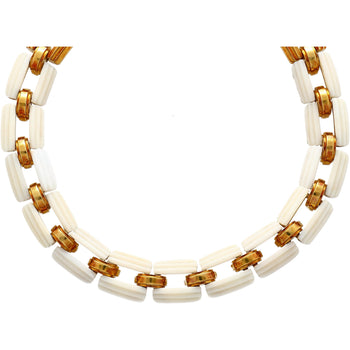 18K Yellow Gold and White Agate Square Link Chain Choker Necklace – Assay Jewelers