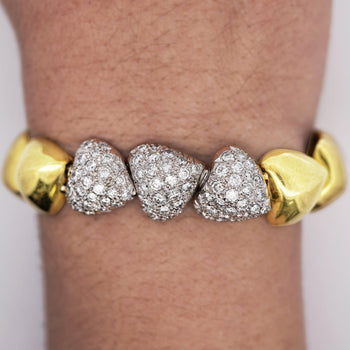 18k Gold Heart Charm Link 3.5 Carat Pave Diamond Bracelet – Assay Jewelers