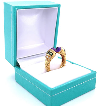 18k Gold Vintage Retro Open Ring With Amethyst, Peridot, and Diamonds – Assay Jewelers
