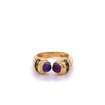 18k Gold Vintage Retro Open Ring With Amethyst, Peridot, and Diamonds – Assay Jewelers