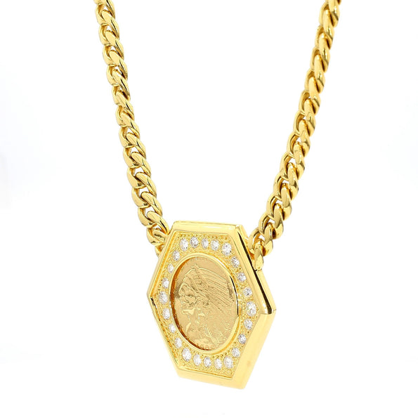 1909 US Indian Head $5 Gold Coin Pendant Necklace, 14K Gold with Diamonds