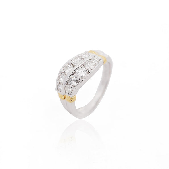 1.01 Carat Dual Row Diamond Channel Platinum & 18K Gold Wavy Band Ring