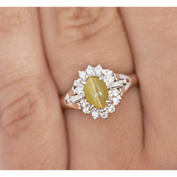 1.04 Carat Green Chrysoberyl Cat's Eye and Diamond Platinum Art Deco Style Ring – Assay Jewelers