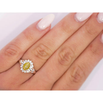 1.04 Carat Green Chrysoberyl Cat's Eye and Diamond Platinum Art Deco Style Ring – Assay Jewelers