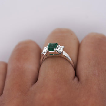 1.07 Carat Square-Cut Emerald and Diamond Three Stone Platinum Ring – Assay Jewelers