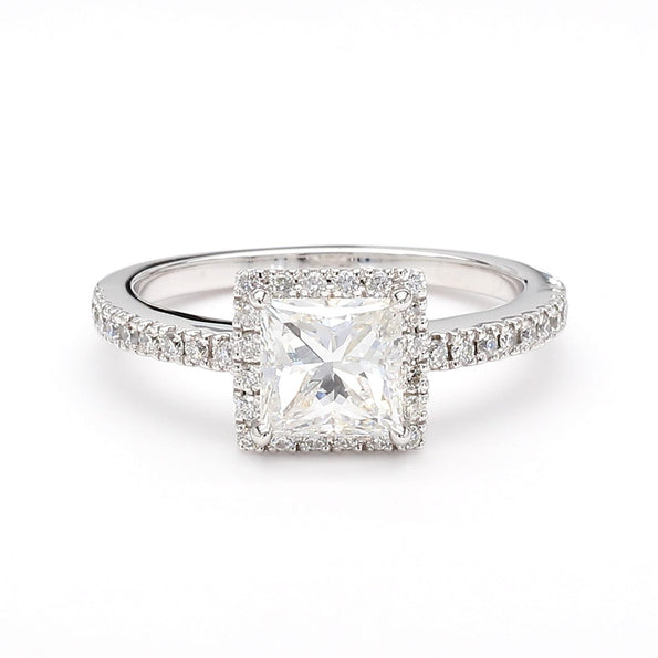 1.11 Carat G/SI2 Princess Cut Diamond Pave Halo Set in Platinum Engagement Ring