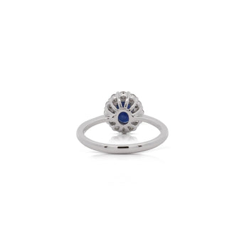 1.14 Carat Oval Deep Blue Sapphire & Round Diamond 18K White Gold Statement Ring – Assay Jewelers