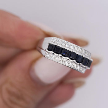 Bague en platine avec saphir de 1,16 carat et cluster de diamants taille ronde – Assay Jewelers