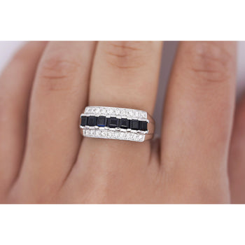 Bague en platine avec saphir de 1,16 carat et cluster de diamants taille ronde – Assay Jewelers