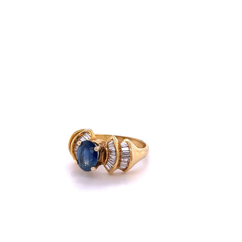 Bague en or 14k avec saphir bleu taille ovale de 1,19 carat et diamants taille baguette – Assay Jewelers