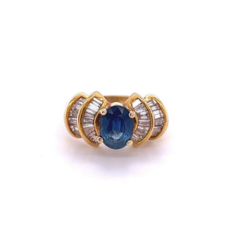 Bague en or 14k avec saphir bleu taille ovale de 1,19 carat et diamants taille baguette – Assay Jewelers