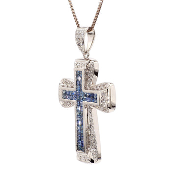 1.2 Carat Sapphire and Diamond Pave Cluster Cross Pendant White Gold Necklace – Assay Jewelers