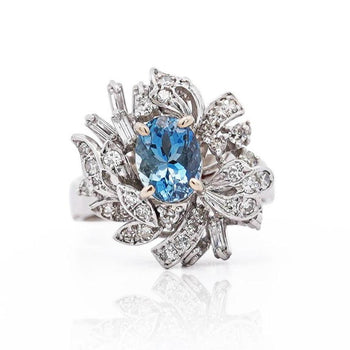 1.26 Carat Aquamarine & Diamond in 18K Yellow Gold Floral Statement Ring – Assay Jewelers