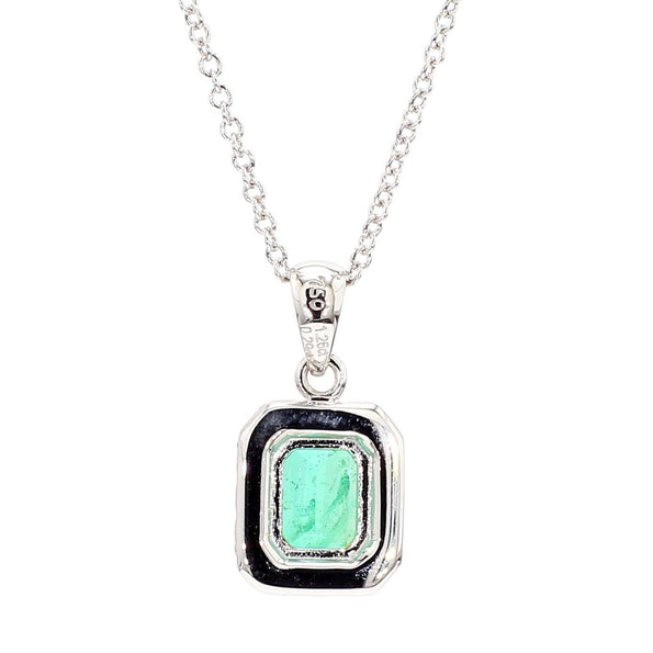 1.26 Carat Colombian Emerald Diamond Halo 18K White Gold Pendant Necklace