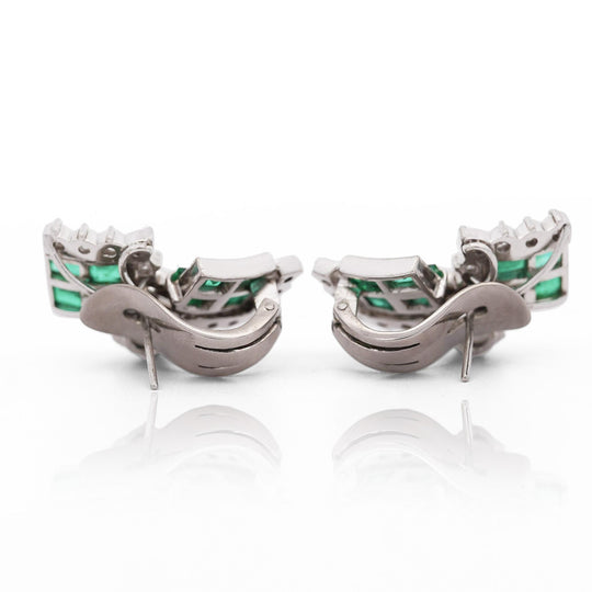 1.30 Carat Emerald & Diamond in 14K White Gold Retro Style Stud Earrings