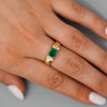 1.30 Carat Emerald Half Bezel East West Set 14K Gold Unisex Ring