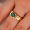 1.30 Carat Emerald Half Bezel East West Set 14K Gold Unisex Ring