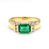 1.30 Carat Emerald Half Bezel East West Set 14K Gold Unisex Ring