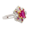 1.38 CTTW Natural Pinkish Red Ruby & Diamond Floral Motif Ring in 14K White Gold