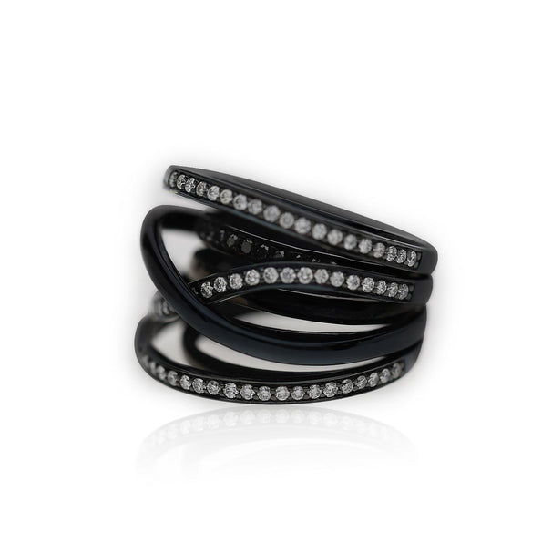 1.4 Carat Diamond Pave Multi-Band Coil 18K Black Gold Overpass Ring