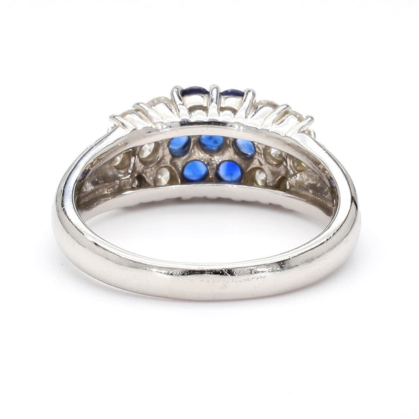 1.46 Carat Blue Sapphire & Diamond Platinum 3 Row Floral Cluster Band Ring